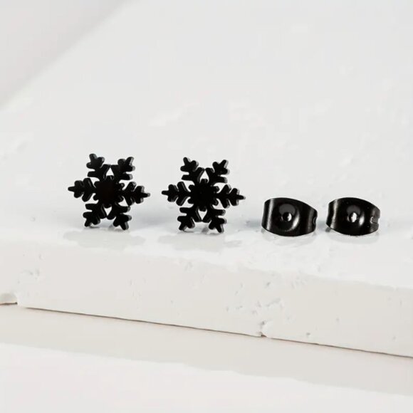 🍏50% OFF/3+...Snowflake Stud Earrings (Black color) - Picture 1 of 6